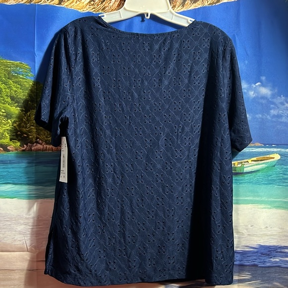 N Touch Petite Size Small Eyelet Lined Navy SS Top NEW - Picture 3 of 6